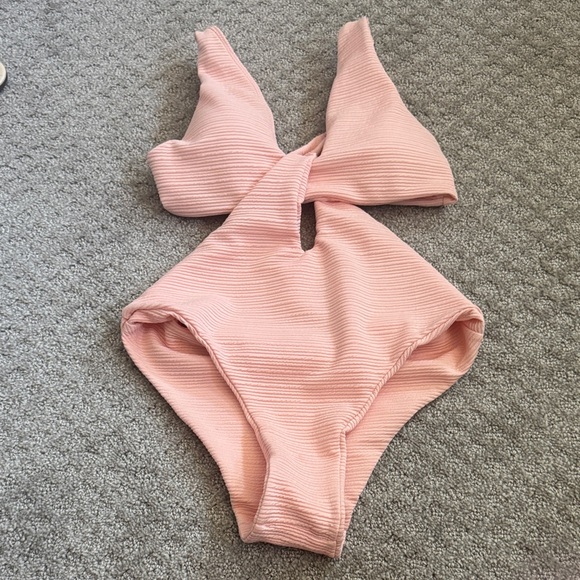 Pink Ribbed Swim Suit - Picture 1 of 7